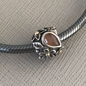 Retired Pandora Dew Drops on Flowers with orange Moonstone Charm